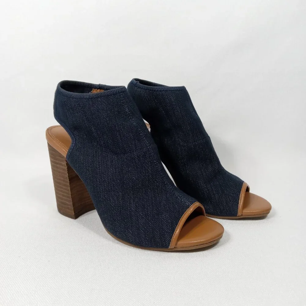 CATO Navy Blue Jean Denim Look Open-Toe Sandals Womens Size 8 - Picture 2 of 16